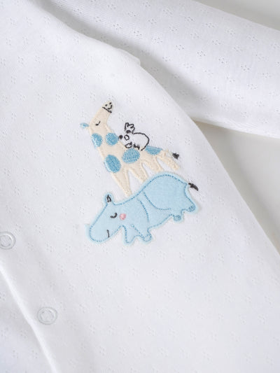 Popees Baby Boys White Cotton Full-Length Sleepsuit| Tiny Baby, Newborn to 6 Months