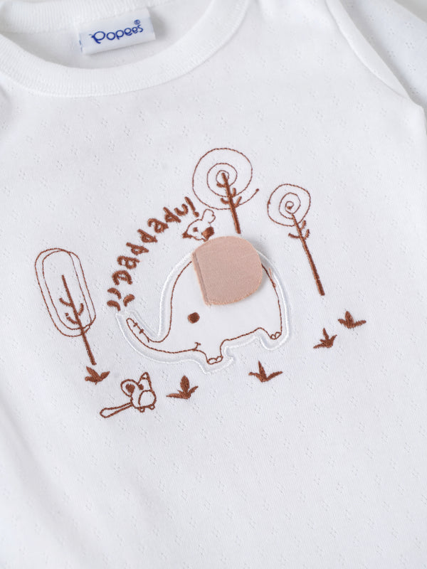 Popees Baby Boys Cotton Sleepsuit with Elephant Embroidery|Full Sleeve Footed Sleepsuit, Soft Newborn Sleepsuit |Newborn–9 Months