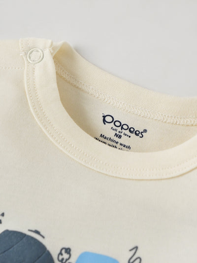 Popees Full-Sleeve Front Open Chest Printed Sleepsuit (0–6 Months) for New Boys