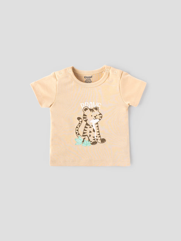 Popees Baby Boys Cotton T Shirt and Shorts Set| Beige| Newborn - 9 Months