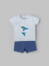 Popees Baby Boys T-Shirt and Shorts Set| Light Blue & Navy| Newborn-12 Months