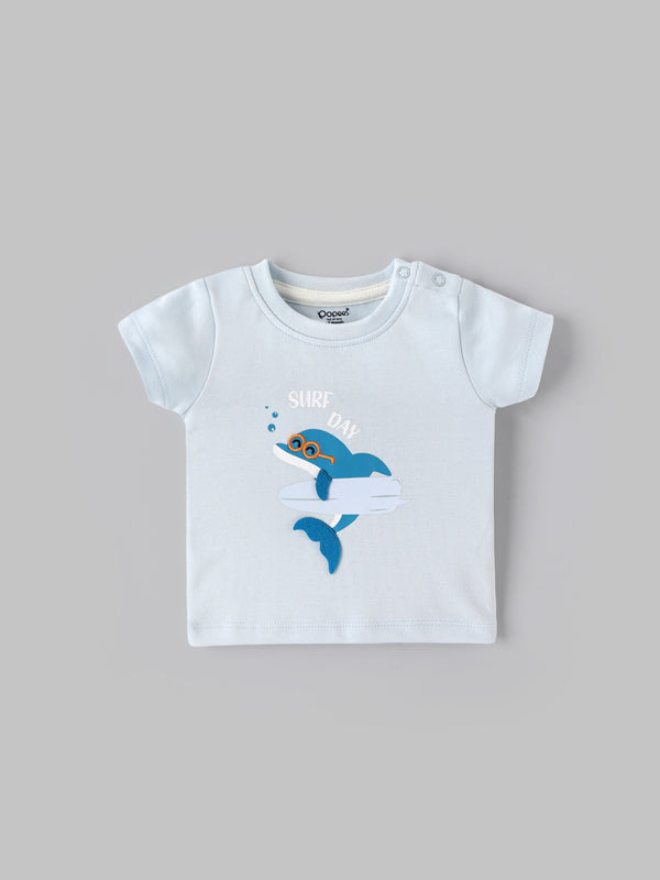 Popees Baby Boys T-Shirt and Shorts Set| Light Blue & Navy| Newborn-12 Months