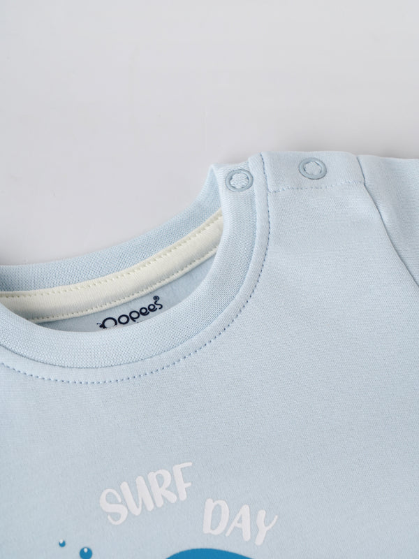 Popees Baby Boys T-Shirt and Shorts Set| Light Blue & Navy| Newborn-12 Months