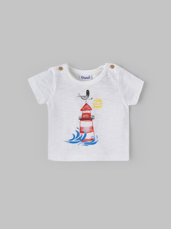 Popees Baby Boys Short Sleeves Cotton T-Shirt| White| 0-9 Months
