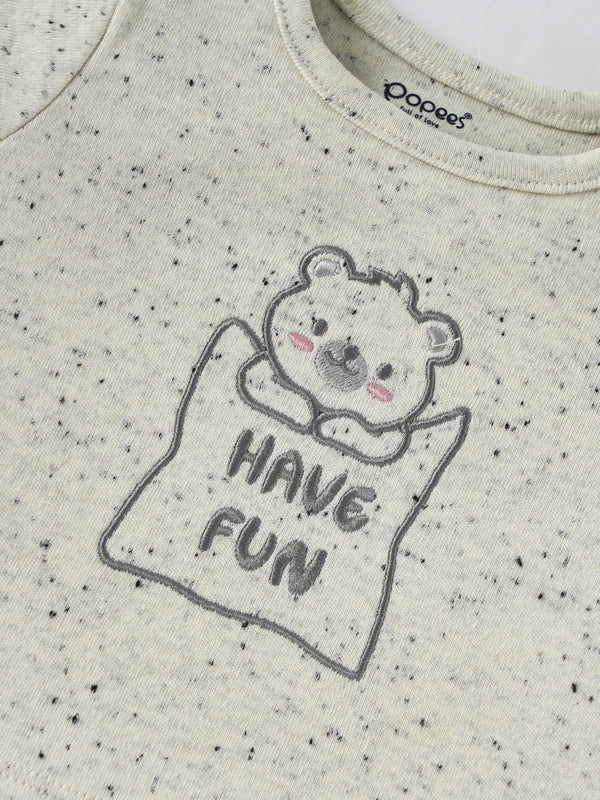 Popees Baby Boys Cotton Printed T-Shirt with Shoulder Buttons| 0-9 Months