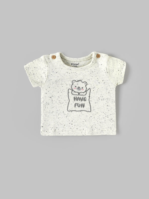 Popees Baby Boys Cotton Printed T-Shirt with Shoulder Buttons| 0-9 Months