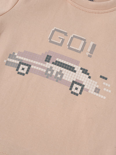 Popees Baby Boys Peach “GO!” Printed T-Shirt| Newborn to 9 Months