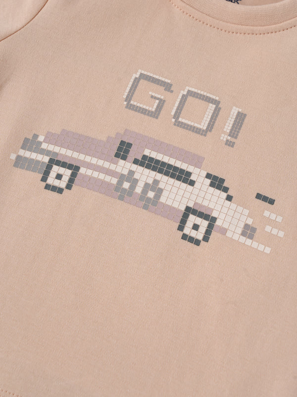 Popees Baby Boys Peach “GO!” Printed T-Shirt| Newborn to 9 Months