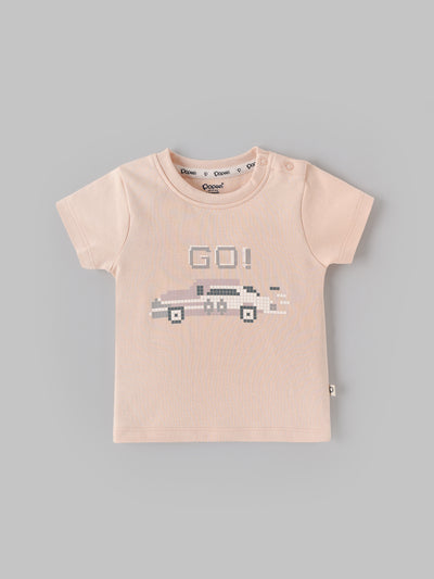 Popees Baby Boys Peach “GO!” Printed T-Shirt| Newborn to 9 Months