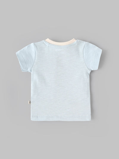 Popees Light Blue Baby Boys T-Shirt with Graphic Print | Newborn to 9 M