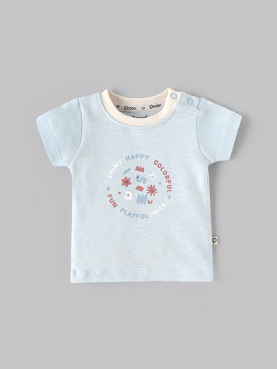 Popees Light Blue Baby Boys T-Shirt with Graphic Print | Newborn to 9 M