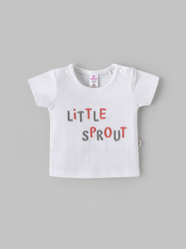 Popees Baby Boys White “Little Sprout” T-Shirt| Newborn to 9 Months