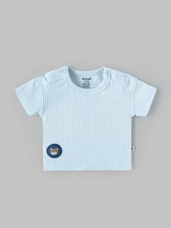 Popees Baby Boys Ribbed Cotton T-Shirt(0-9 Months) | Soft, Breathable & Comfortable Daily Wear