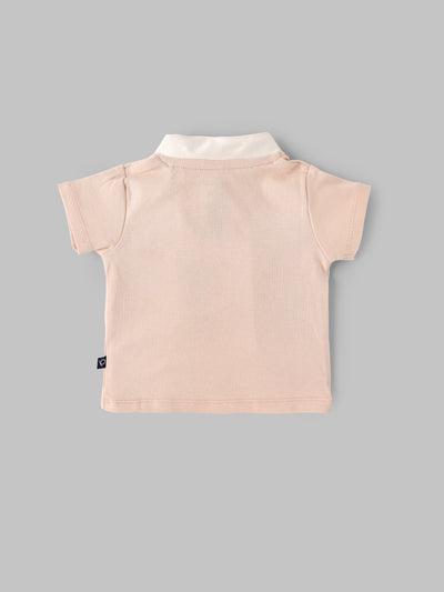 Popees Baby Boys Soft Cotton Polo T-Shirt with FUN CLUB Print| Peach (Newborn to 9 Months)