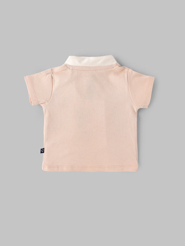 Popees Baby Boys Soft Cotton Polo T-Shirt with FUN CLUB Print| Peach (Newborn to 9 Months)