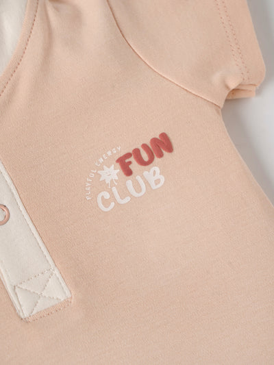Popees Baby Boys Soft Cotton Polo T-Shirt with FUN CLUB Print| Peach (Newborn to 9 Months)