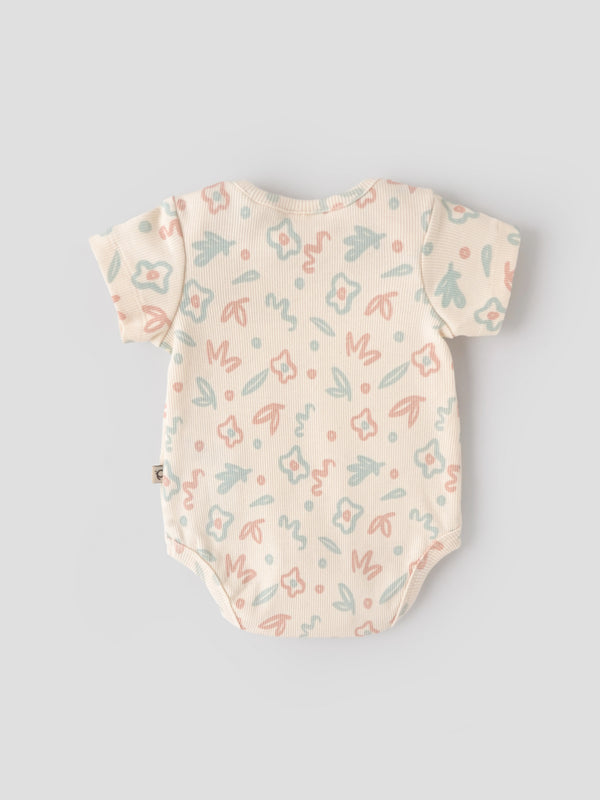 Popees Baby Floral Print Cotton Bodysuit |Soft Short Sleeve Onesie for Tiny Baby, Newborn to 6 Months