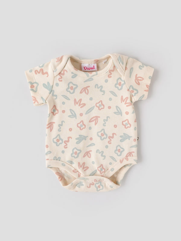 Popees Baby Floral Print Cotton Bodysuit |Soft Short Sleeve Onesie for Tiny Baby, Newborn to 6 Months