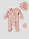 Popees Baby Girls Cotton Footed Sleepsuit Set |Full Sleeve Zip Romper with Cap & Mittens (Newborn to 9 Months)