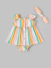 Popees Baby Girls Multicolor Striped Dress Set with Bloomer & Headband| NB–9 Months