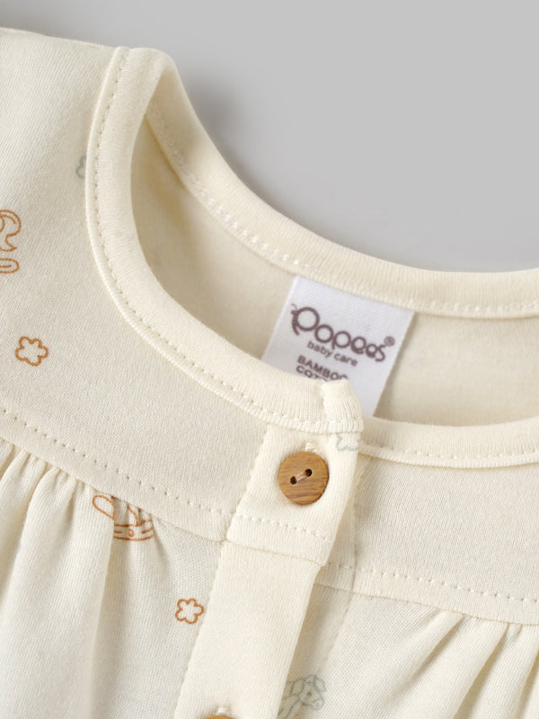Popees Girls Half-Sleeve Front Open Dress (0-9 Months) Made of Organic Bamboo Cotton Fabric