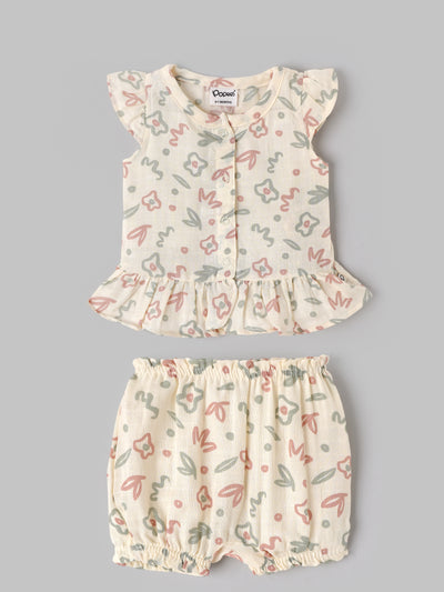 Popees Baby Girls 5-Piece Floral Cotton Gift Set |0–1M & 3–6M