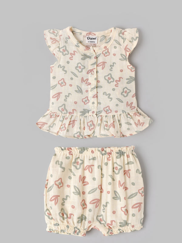 Popees Baby Girls 5-Piece Floral Cotton Gift Set |0–1M & 3–6M