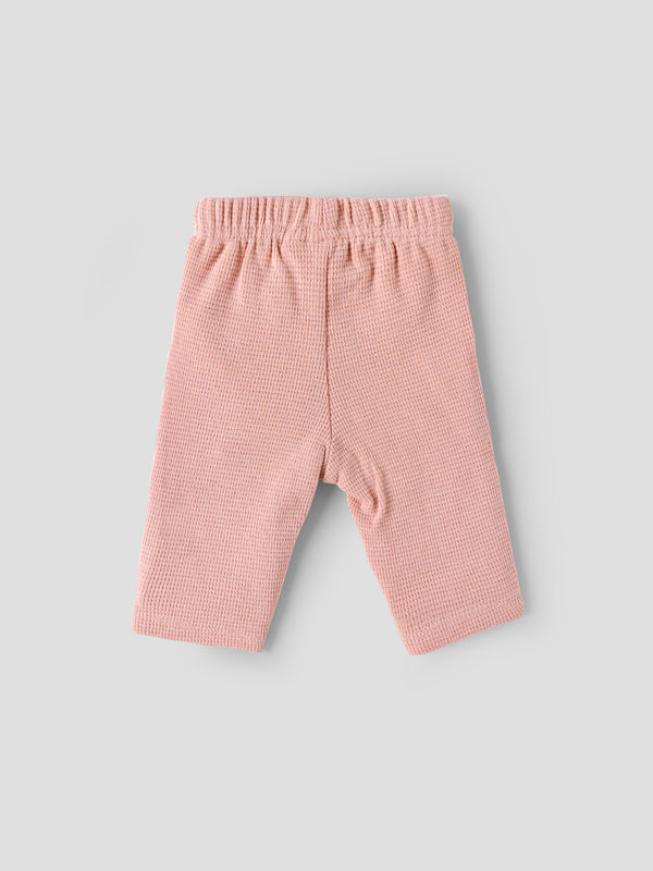Popees Baby Girls Waffle Knit Cotton Pants with Elastic Waistband (NB to 9 Months)