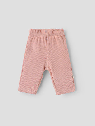 Popees Baby Girls Waffle Knit Cotton Pants with Elastic Waistband (NB to 9 Months)