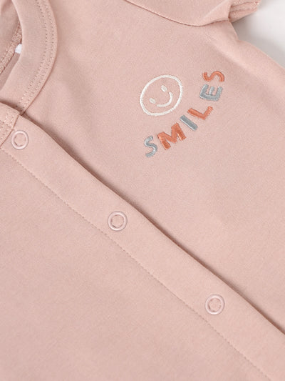 Popees Baby Girls Cotton Short Sleeve Romper| Peach| Tiny Baby, Newborn To 6 Months