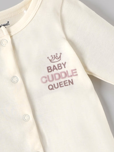 Popees Baby Girls Full Sleeve Sleepsuit – Baby Cuddle Queen| Tiny Baby, Newborn to 6 Months