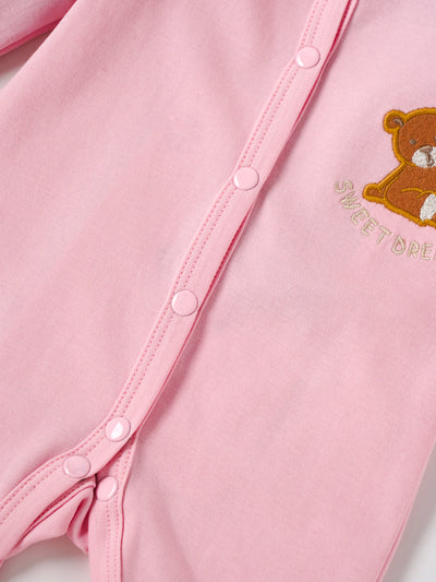 Popees Baby Girls Pink Cotton Footed Sleepsuit (Tiny Baby, Newborn–6 Months)