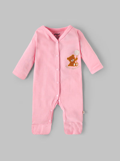 Popees Baby Girls Pink Cotton Footed Sleepsuit (Tiny Baby, Newborn–6 Months)