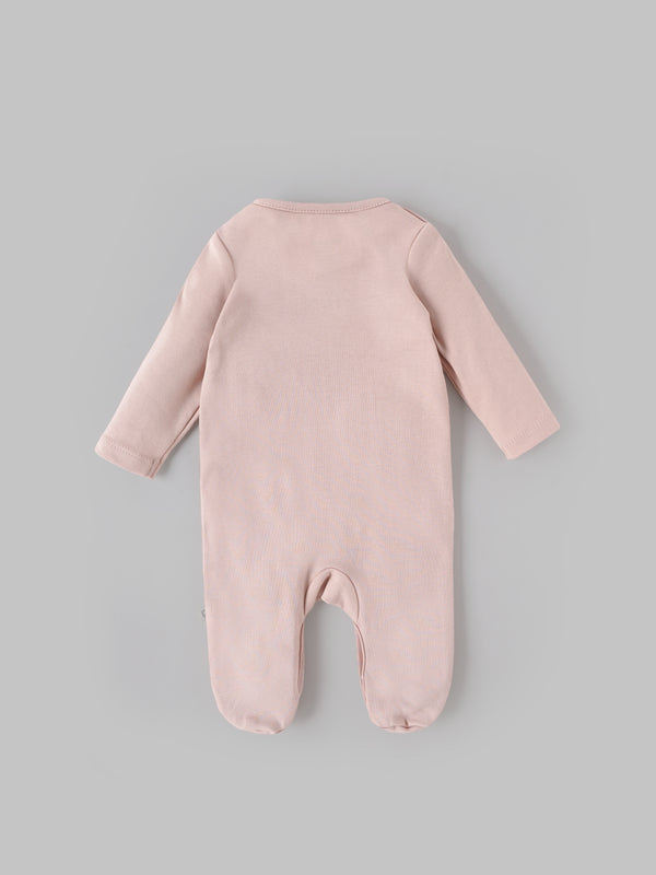 Popees Baby Girls Cotton Footed Sleepsuit, Full Sleeve Pink Baby Grow with Snap Buttons |Tiny Baby, Newborn to 6 Months