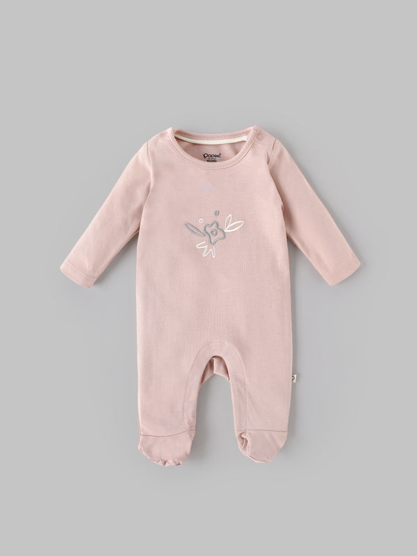Popees Baby Girls Cotton Footed Sleepsuit, Full Sleeve Pink Baby Grow with Snap Buttons |Tiny Baby, Newborn to 6 Months