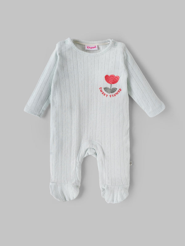 Popees Baby Girls Mint “Sweet Flower” Sleepsuit| Tiny Baby, Newborn–6 Months