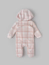 Popees Baby Girls Pink Hooded Fleece Sleepsuit|Bear Embroidery Winter Footed Romper for Newborn to 9 Months