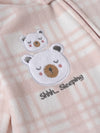 Popees Baby Girls Pink Hooded Fleece Sleepsuit|Bear Embroidery Winter Footed Romper for Newborn to 9 Months
