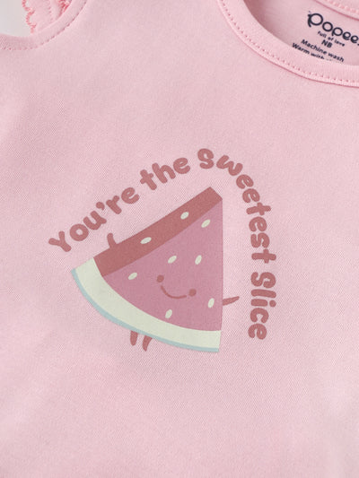 Popees Baby Girls Top & Shorts Set| Newborn–9 Months| Pink Printed Cotton Summer Outfit