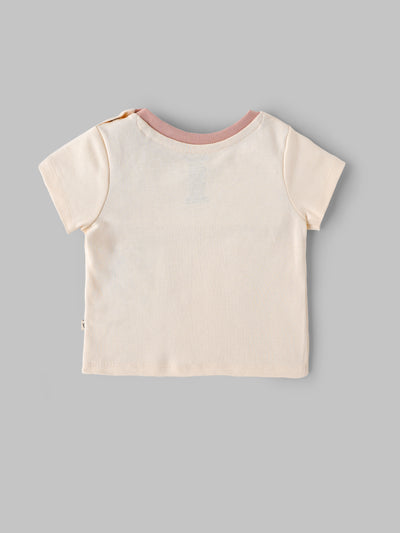 Popees Baby Girls Cream Cotton “Let’s Play” Graphic T-Shirt |Contrast Neck, Sizes NB–9M