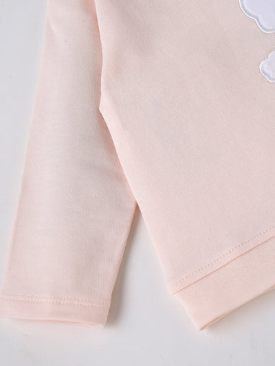 Popees Baby Girls Peach Cloud Appliqué Cotton Top| Newborn to 9 Months