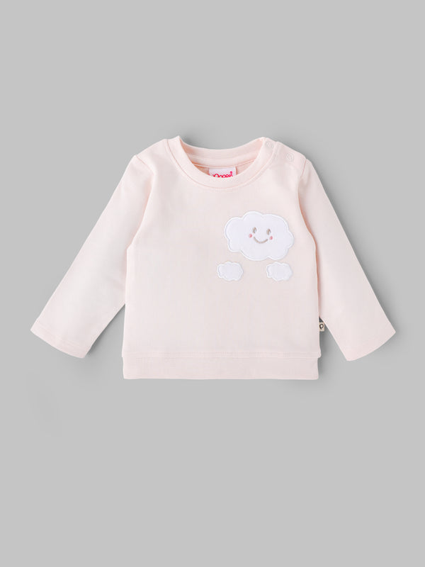 Popees Baby Girls Peach Cloud Appliqué Cotton Top| Newborn to 9 Months