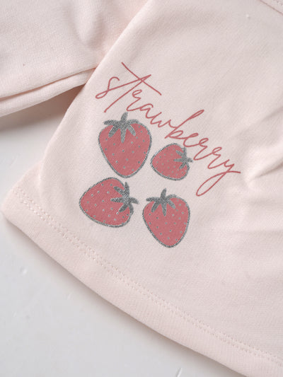 Popees Baby Girls Strawberry Print Full Sleeve Top| Pink| Newborn to 9 Months