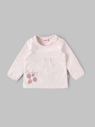 Popees Baby Girls Strawberry Print Full Sleeve Top| Pink| Newborn to 9 Months