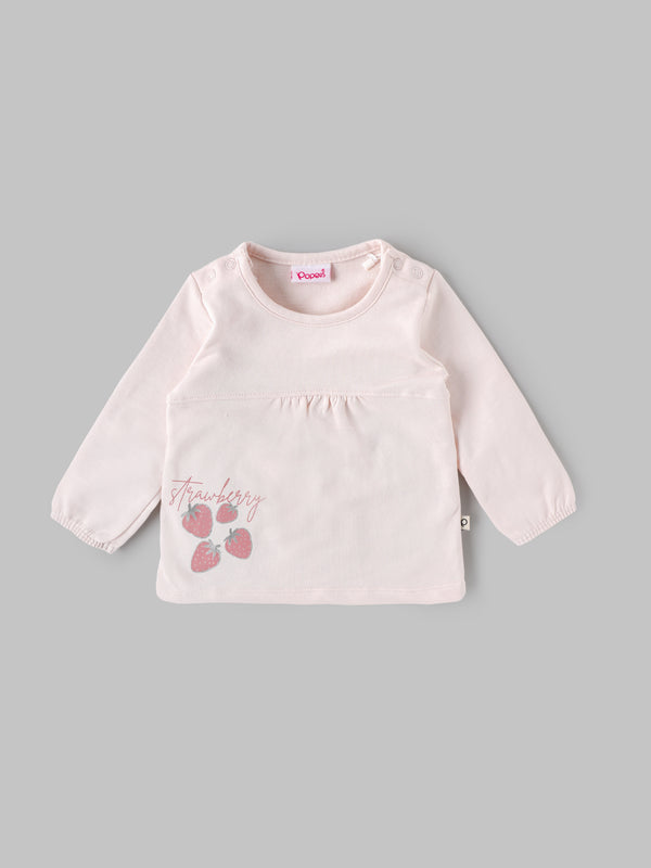 Popees Baby Girls Strawberry Print Full Sleeve Top| Pink| Newborn to 9 Months
