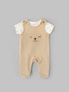 Popees Baby Unisex Cotton Dungaree Set with T-Shirt| Off White| Newborn To 9 Months