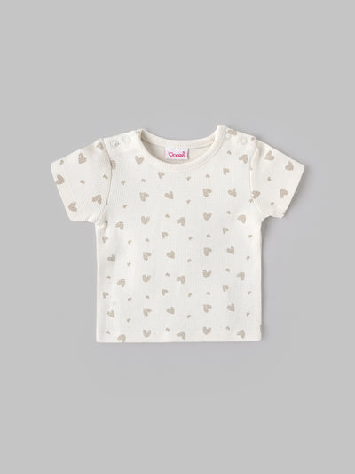 Popees Baby Unisex Cotton Dungaree Set with T-Shirt| Off White| Newborn To 9 Months