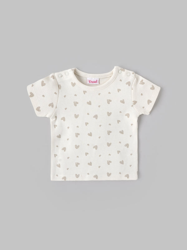 Popees Baby Unisex Cotton Dungaree Set with T-Shirt| Off White| Newborn To 9 Months
