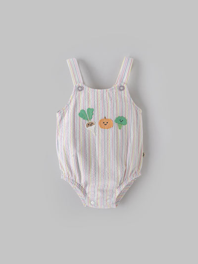 Popees Baby Unisex Striped Dungaree Romper with T-Shirt| Multicolor| Newborn to 12 Months