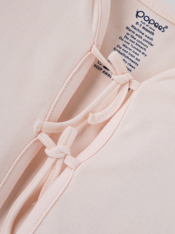 Popees Baby Unisex Cotton Knit Jhabla| Peach| Tiny Baby To 6 Months